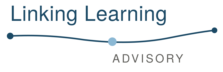 Linking Learning Advisory logo featuring a curved connector line with three nodes in teal and blue tones